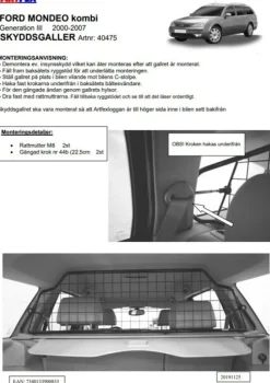 Artfex Lastgaller / Hundgaller Ford Mondeo Kombi III 2000-2007