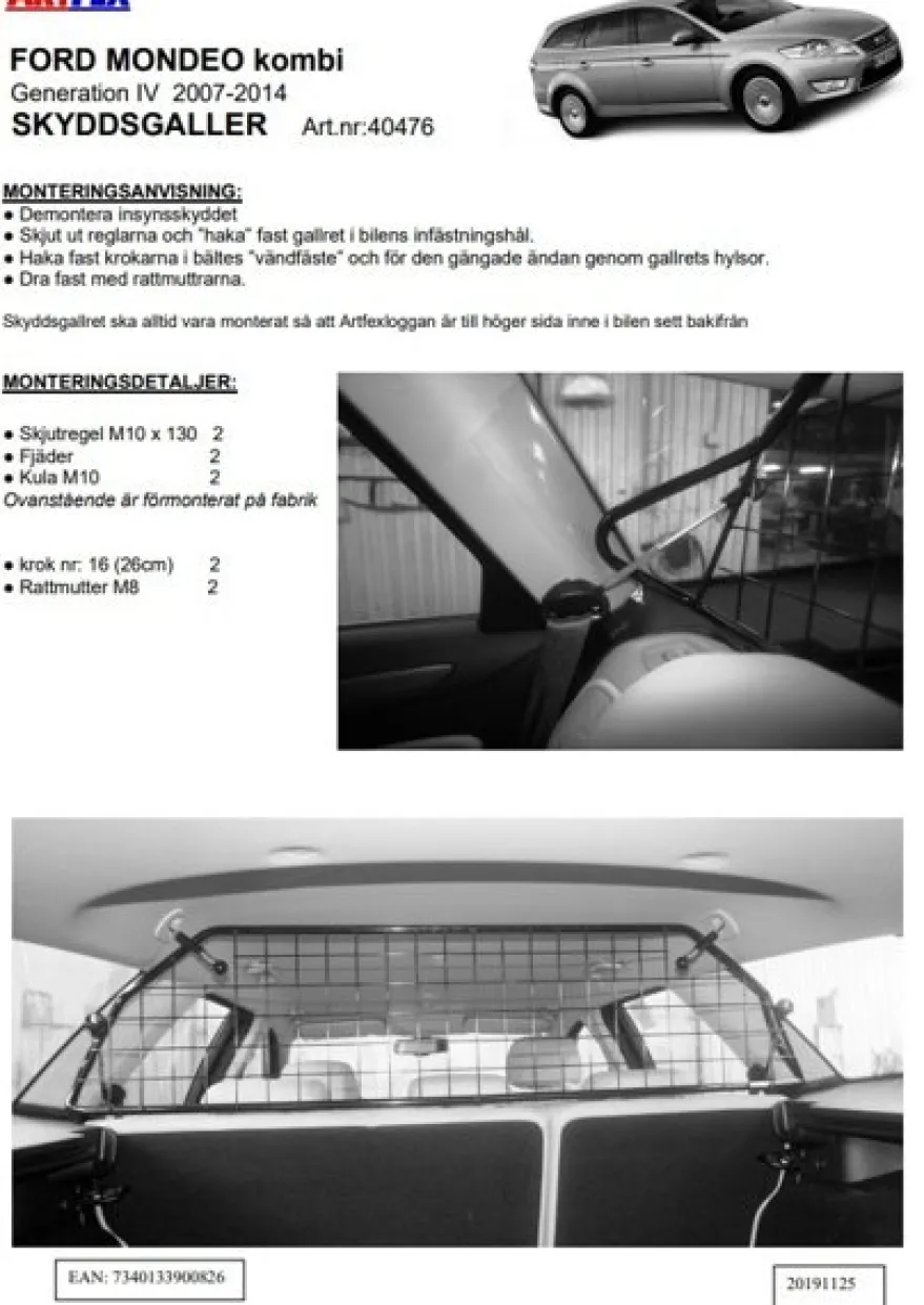 Artfex Lastgaller / Hundgaller Ford Mondeo Kombi IV 2007-2014