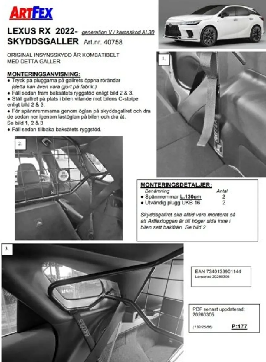 Artfex Lastgaller / Hundgaller Lexus RX 2022->