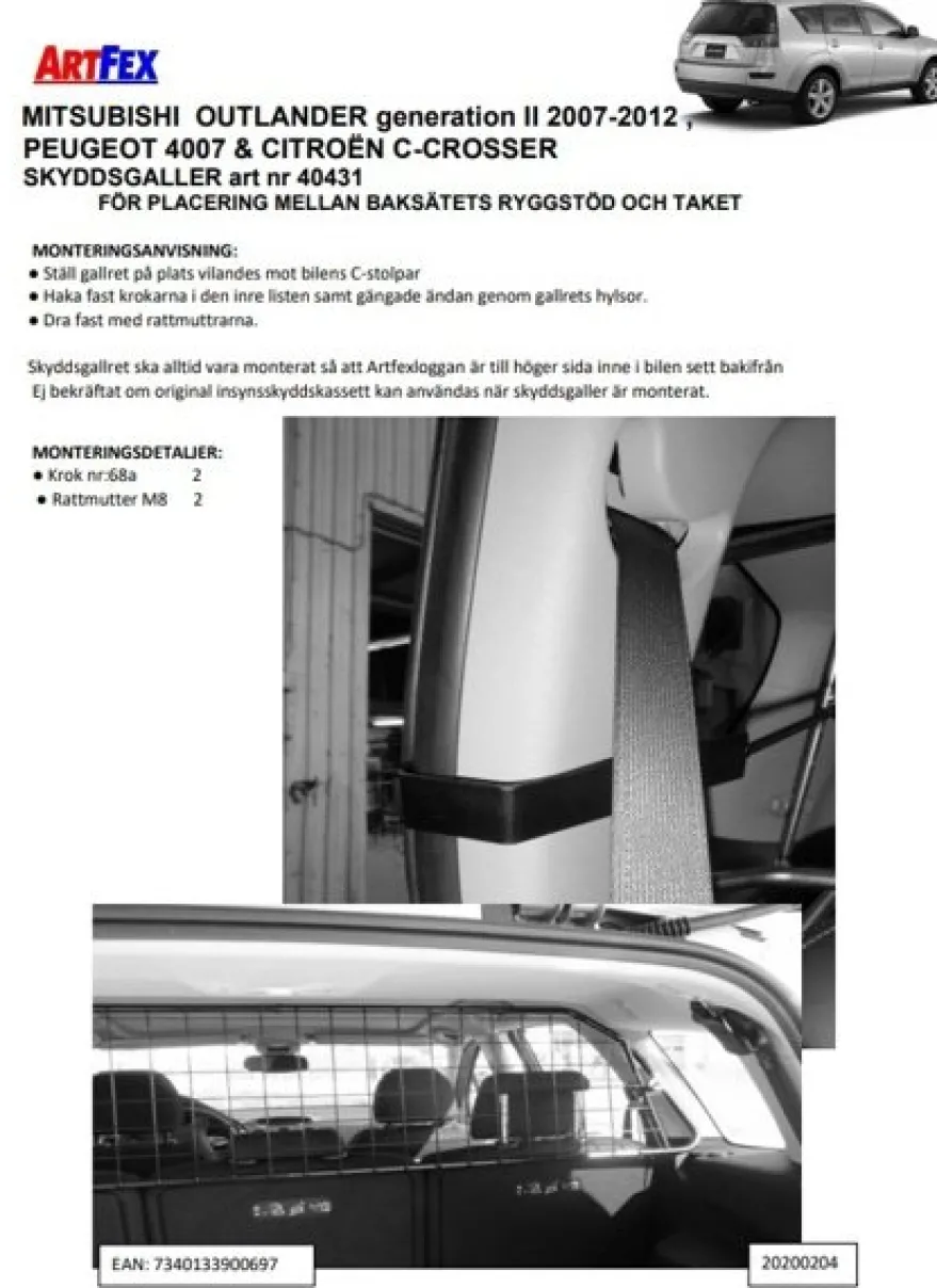 Artfex Lastgaller / Hundgaller Mitsubishi Outlander II 2007-2012