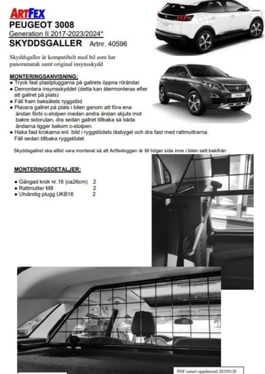 Artfex Lastgaller / Hundgaller Peugeot 3008 II 2017-2024