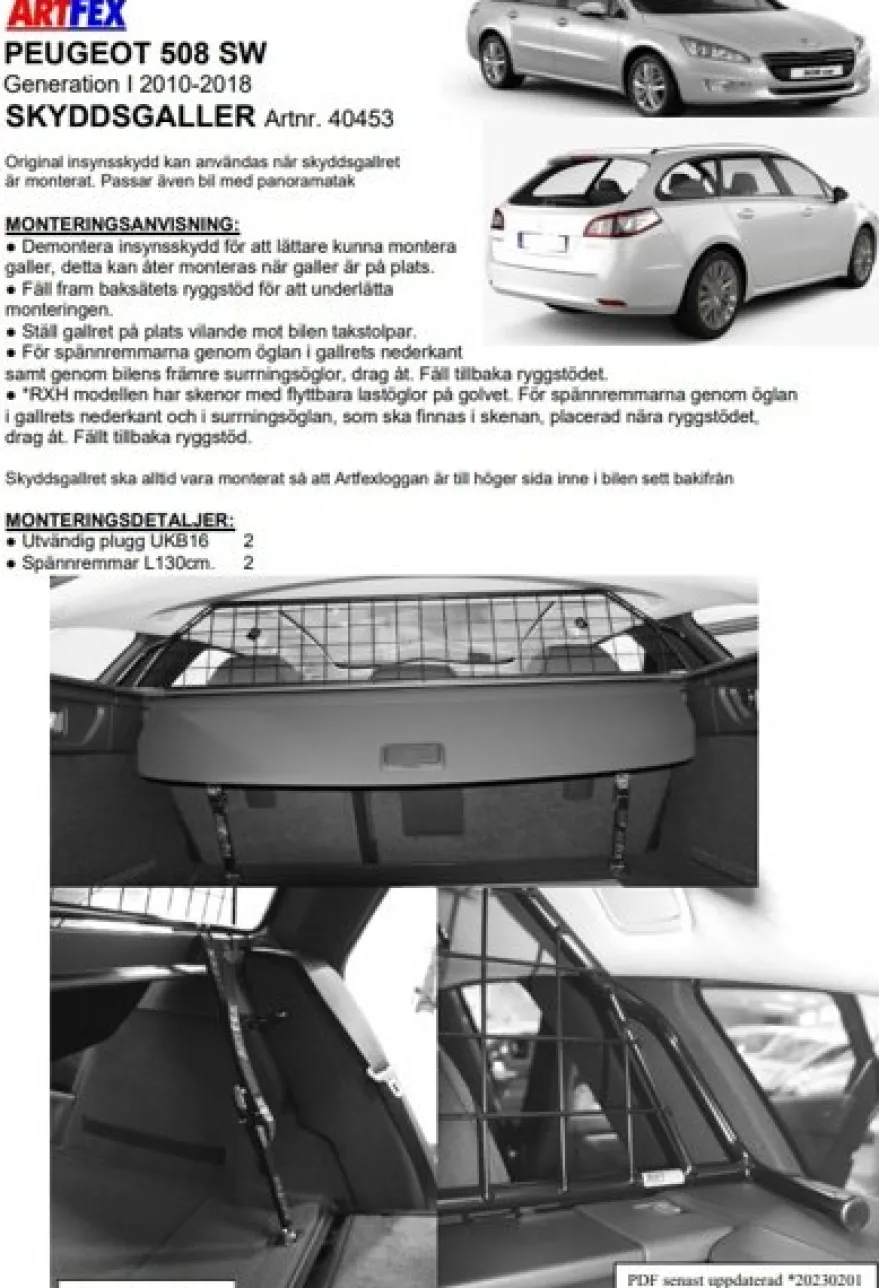 Artfex Lastgaller / Hundgaller Peugeot 508 SW 2010-2018
