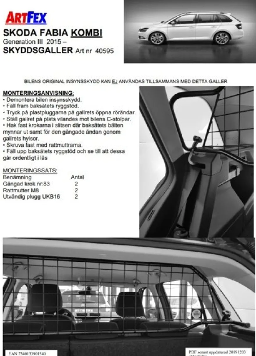Artfex Lastgaller / Hundgaller Skoda Fabia Kombi III 2015-2021