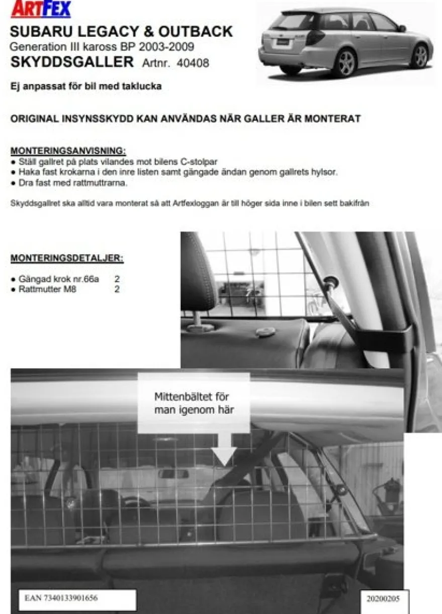 Artfex Lastgaller / Hundgaller Subaru Outback BP / Legacy 2003-2009