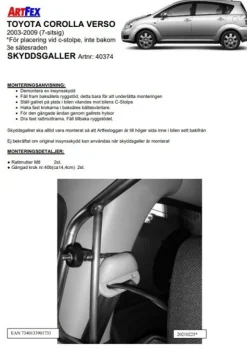 Artfex Lastgaller / Hundgaller Toyota Corolla Verso 2003-2009