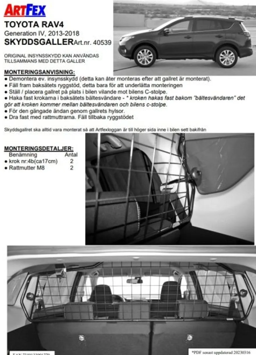 Artfex Lastgaller / Hundgaller Toyota Rav 4 IV 2013-2018