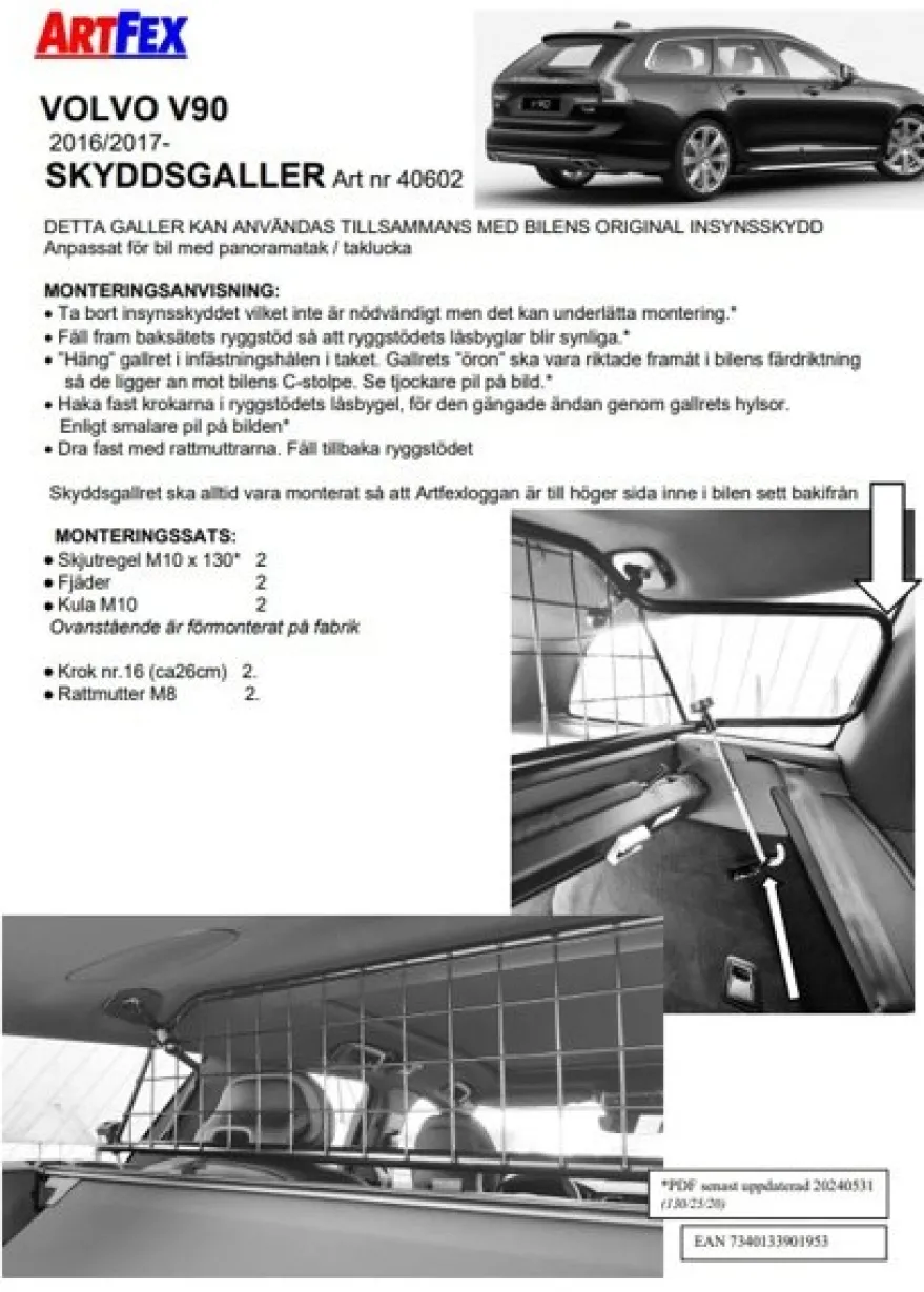 Artfex Lastgaller / Hundgaller Volvo V90 2016->