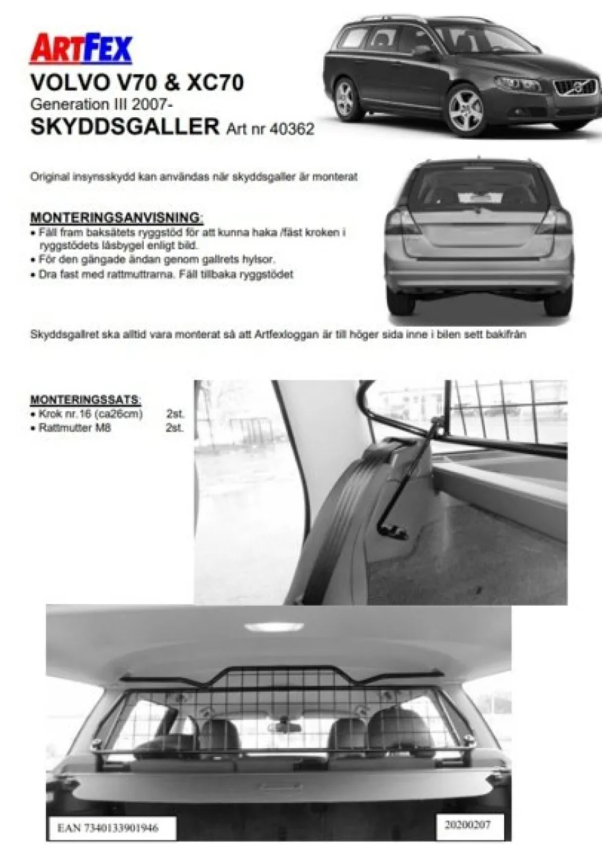 Artfex Lastgaller / Hundgaller Volvo V70/XC70 III 2007-2016