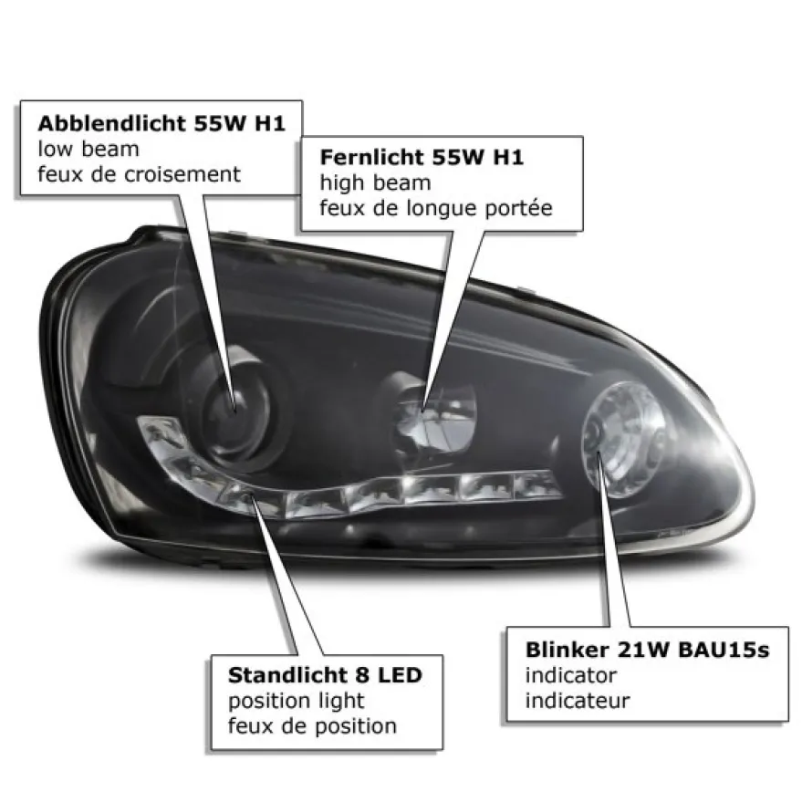 Devil Eyes Strålkastare Svart VW Golf MK5 2003-2005