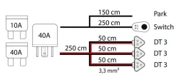 Kabelsats för 3 extraljus DT 3-kontakt 3-Pin.